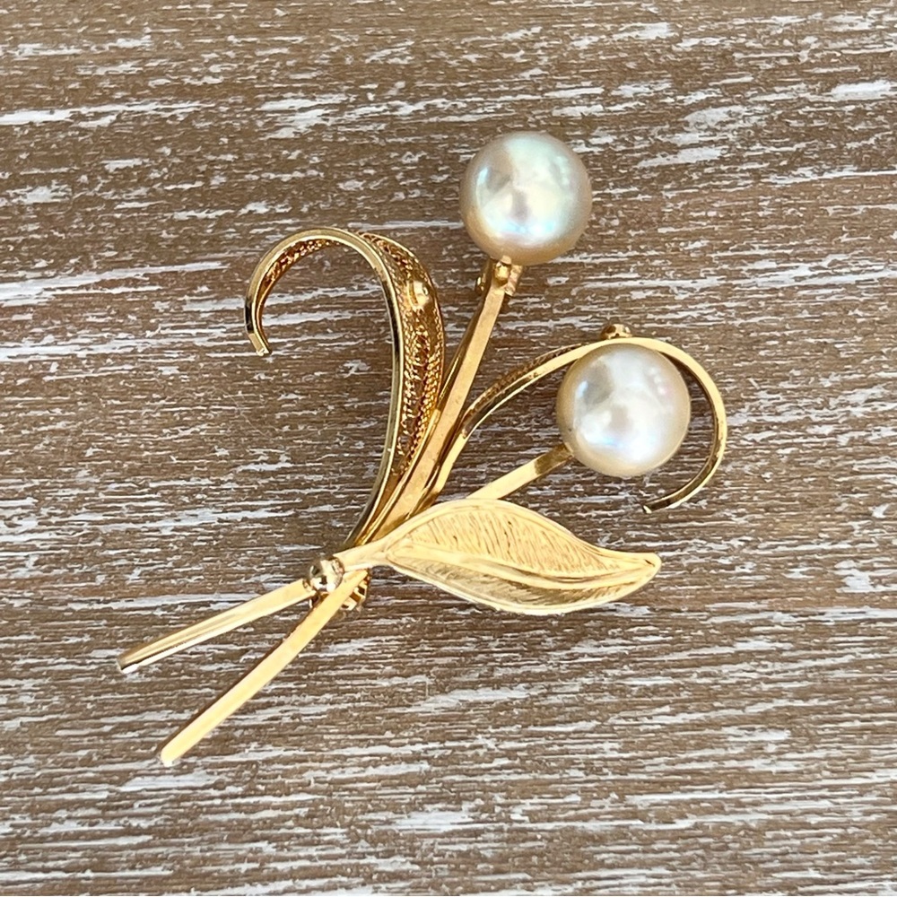 Vintage Sorrento 1/20 12K Gold Filled Floral Pearl Brooch Pin